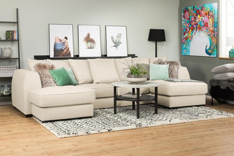 Optus 4-seters U-formet Sofa med Dobbeldivan i Stoff inkl. Pynteputer - Beige - Møbler - Sofaer - U-sofa