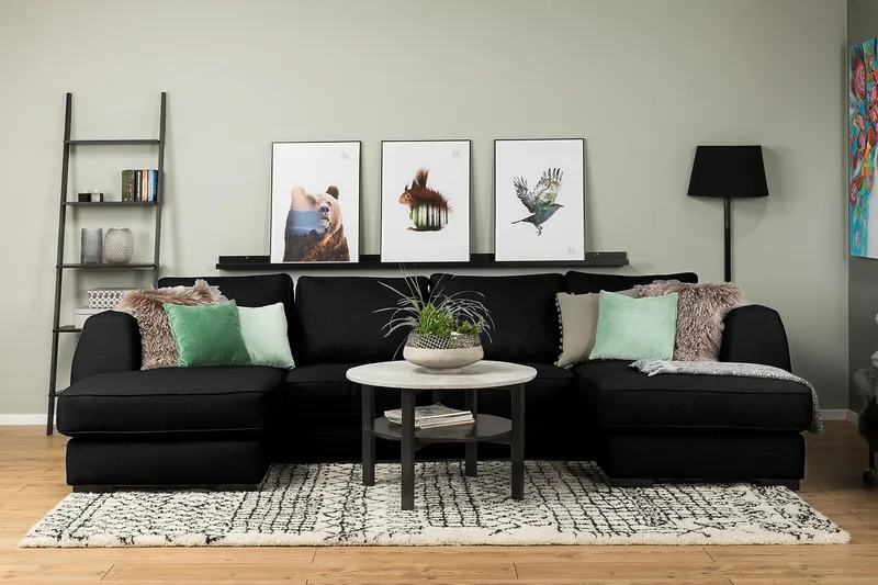 Optus 4-seters U-formet Sofa med Dobbeldivan i Stoff - Svart - Møbler - Sofaer - U-sofa