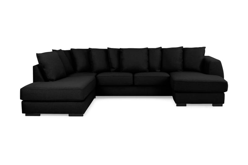 Optus 4-seters Venstrevendt U-formet Sofa med Divan og Sjeselong i Stoff inkl. Pynteputer - Svart - Møbler - Sofaer - U-sofa