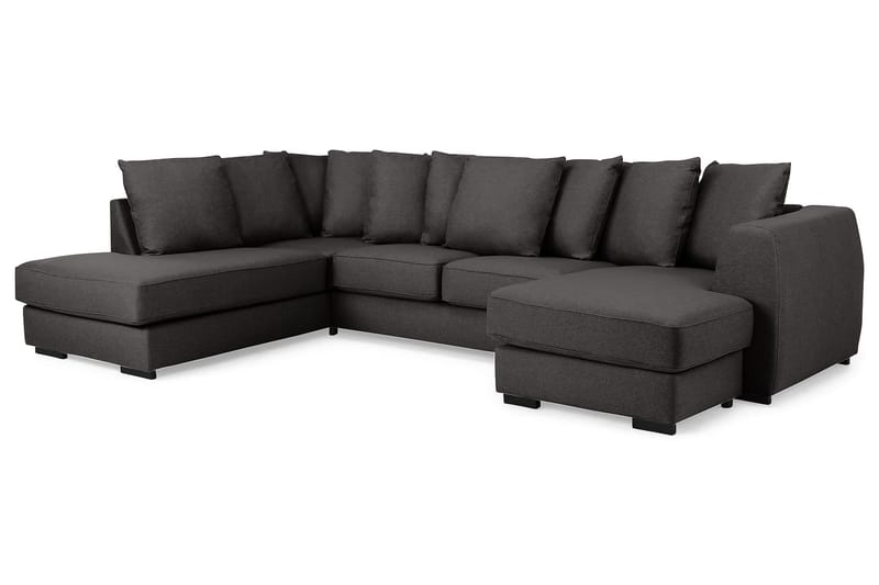 Optus 4-seters Venstrevendt U-formet Sofa med Divan og Sjeselong i Stoff inkl. Pynteputer - Mørk grå - Møbler - Sofaer - U-sofa