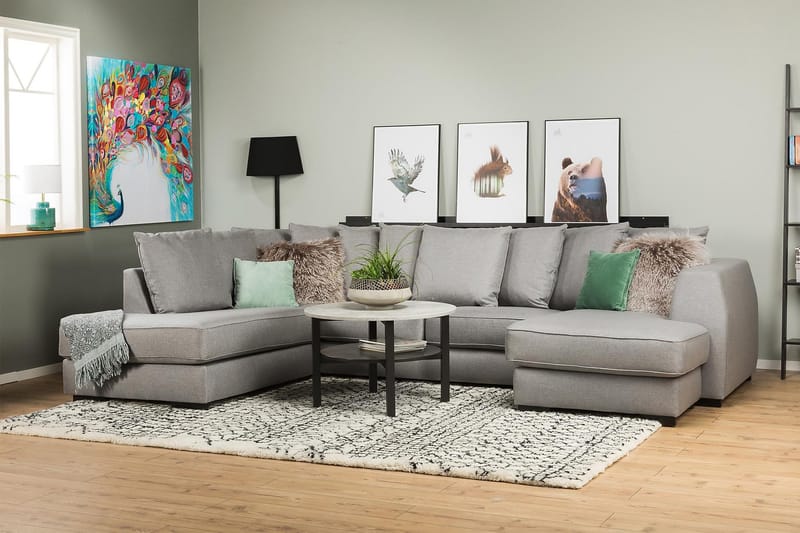 Optus 4-seters Venstrevendt U-formet Sofa med Divan og Sjeselong i Stoff inkl. Pynteputer - Lys grå - Møbler - Sofaer - U-sofa