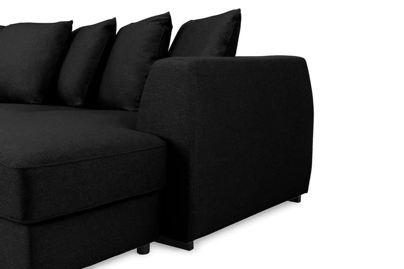 Optus 4-seters Venstrevendt U-formet Sofa med Divan og Sjeselong i Stoff inkl. Pynteputer - Svart - Møbler - Sofaer - U-sofa
