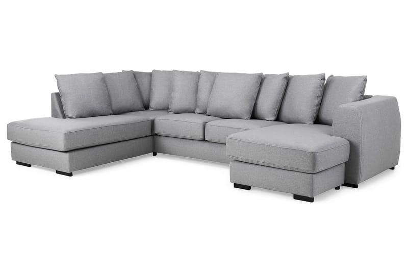 Optus 4-seters Venstrevendt U-formet Sofa med Divan og Sjeselong i Stoff inkl. Pynteputer - Lys grå - Møbler - Sofaer - U-sofa