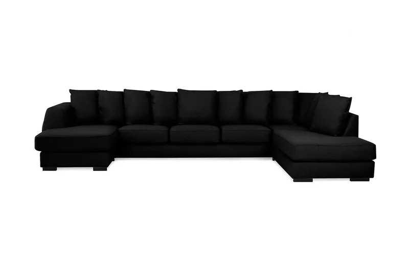 Optus 6-seters Høyrevendt U-formet Large Sofa med Divan og Sjeselong i Stoff inkl. Pynteputer - Svart - Møbler - Sofaer - U-sofa