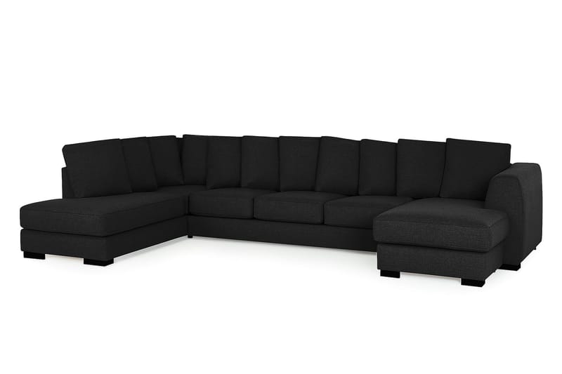 Optus 6-seters Venstrevendt U-formet Large Sofa med Divan og Sjeselong i Stoff inkl. Pynteputer - Svart - Møbler - Sofaer - U-sofa