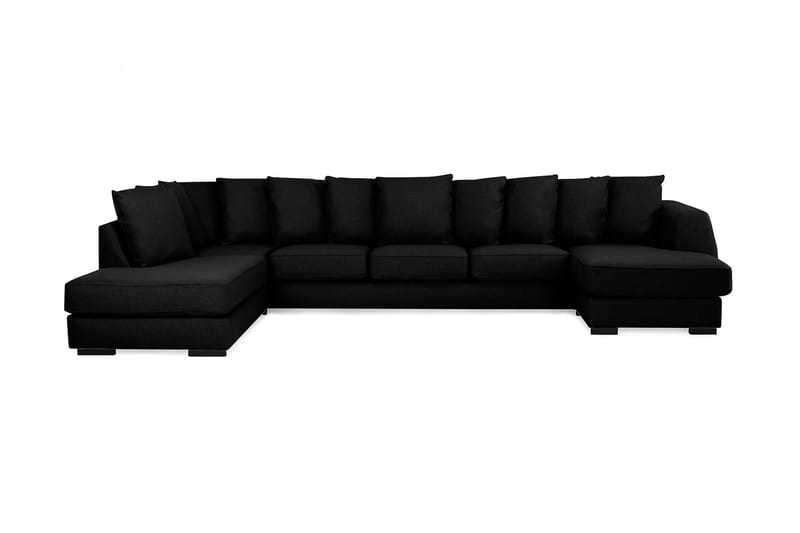 Optus 6-seters Venstrevendt U-formet Large Sofa med Divan og Sjeselong i Stoff inkl. Pynteputer - Svart - Møbler - Sofaer - U-sofa
