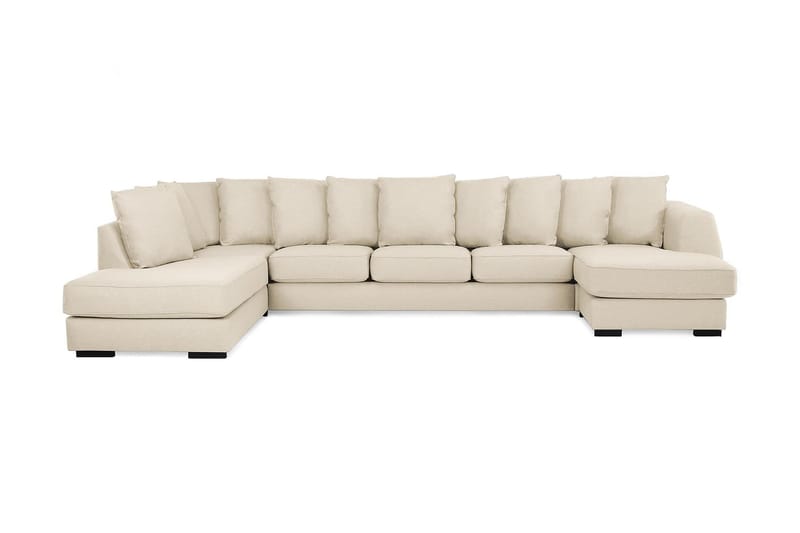 Optus 6-seters Venstrevendt U-formet Large Sofa med Divan og Sjeselong i Stoff inkl. Pynteputer - Beige - Møbler - Sofaer - U-sofa