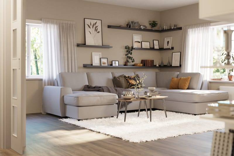 Optus Lyx 4-seters Høyrevendt U-formet Sofa med Divan og Sjeselong i Stoff - Grå - Møbler - Sofaer - U-sofa