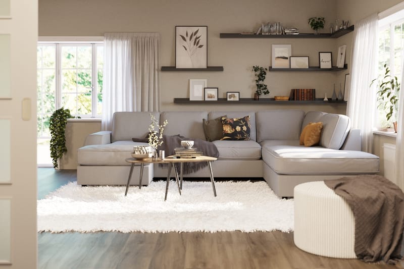 Optus Lyx 4-seters Høyrevendt U-formet Sofa med Divan og Sjeselong i Stoff - Grå - Møbler - Sofaer - U-sofa