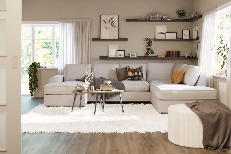 Optus Lyx 4-seters Høyrevendt U-formet Sofa med Divan og Sjeselong i Stoff - Lys grå - Møbler - Sofaer - U-sofa