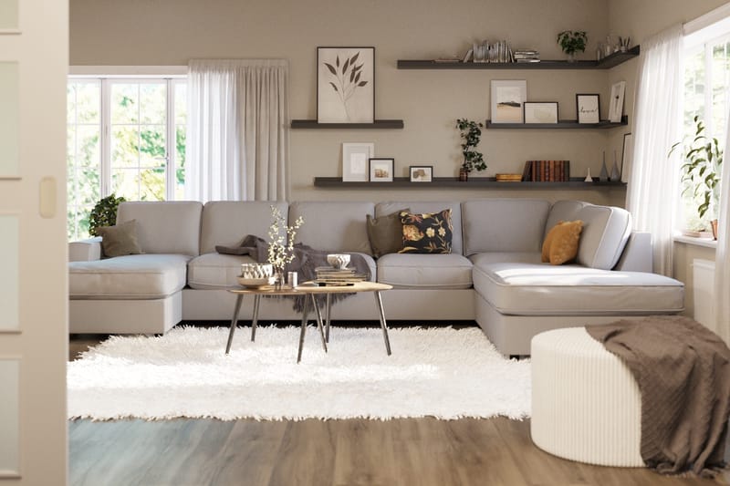 Optus Lyx 6-seters Høyrevendt U-formet Large Sofa med Divan og Sjeselong i Stoff - Grå - Møbler - Sofaer - U-sofa