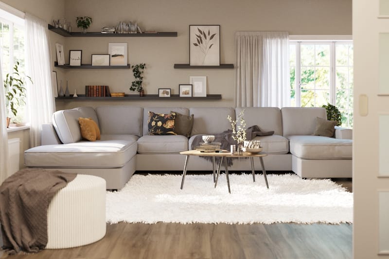 Optus Lyx 6-seters Venstrevendt U-formet Large Sofa med Divan og Sjeselong i Stoff - Grå - Møbler - Sofaer - U-sofa