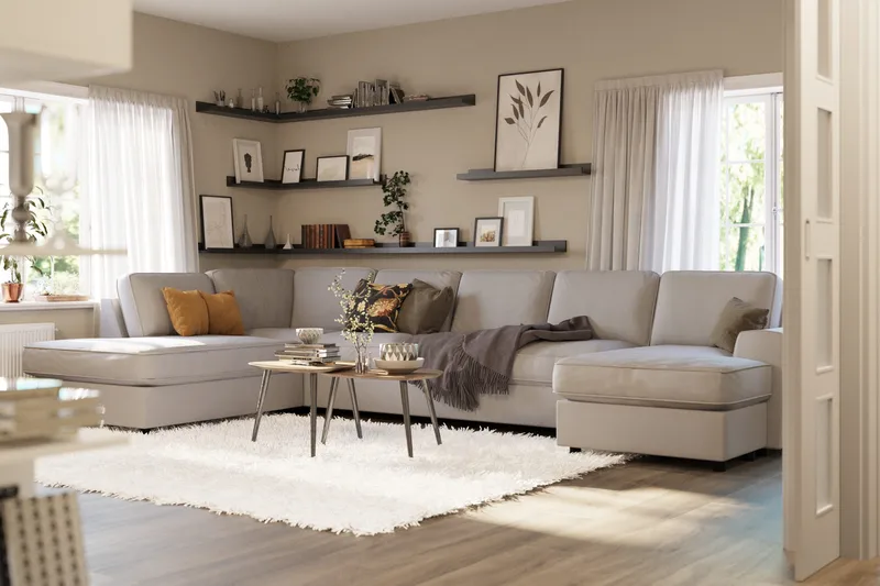 Optus Lyx 6-seters Venstrevendt U-formet Large Sofa med Divan og Sjeselong i Stoff - Grå - Møbler - Sofaer - U-sofa