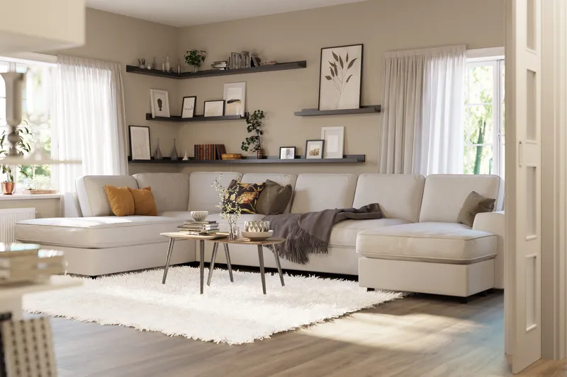 Optus Lyx 6-seters Venstrevendt U-formet Large Sofa med Divan og Sjeselong i Stoff - Lys grå - Møbler - Sofaer - U-sofa