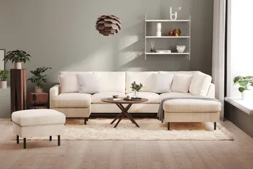 Peppe 4-seters Høyrevendt U-formet Sofa med Divan og Sjeselong i Manchester - Beige - Møbler - Sofaer - U-sofa
