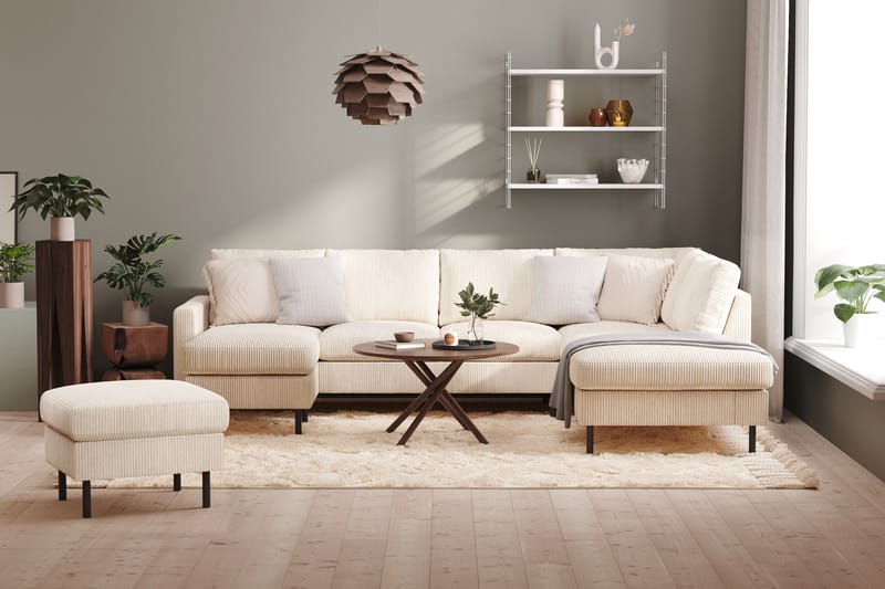 Peppe 4-seters Høyrevendt U-formet Sofa med Divan og Sjeselong i Manchester - Beige - Møbler - Sofaer - U-sofa
