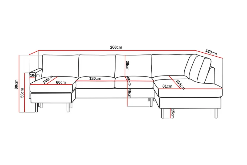 Peppe 4-seters Høyrevendt U-formet Sofa med Divan og Sjeselong i Manchester - Beige - Møbler - Sofaer - U-sofa