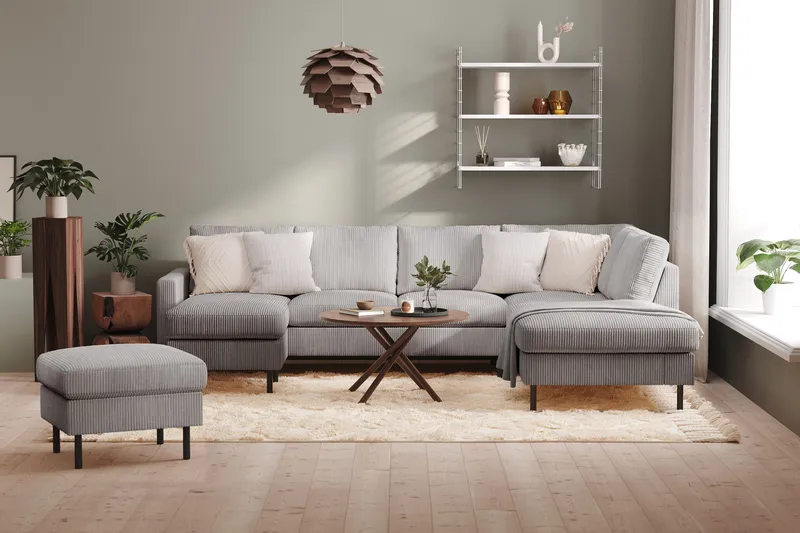 Peppe 4-seters Høyrevendt U-formet Sofa med Divan og Sjeselong i Manchester - Mørk grå - Møbler - Sofaer - U-sofa