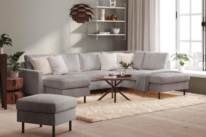 Peppe 4-seters Høyrevendt U-formet Sofa med Divan og Sjeselong i Manchester - Mørk grå - Møbler - Sofaer - U-sofa