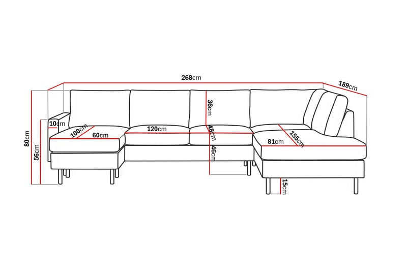 Peppe 4-seters Høyrevendt U-formet Sofa med Divan og Sjeselong i Manchester - Rosa - Møbler - Sofaer - U-sofa