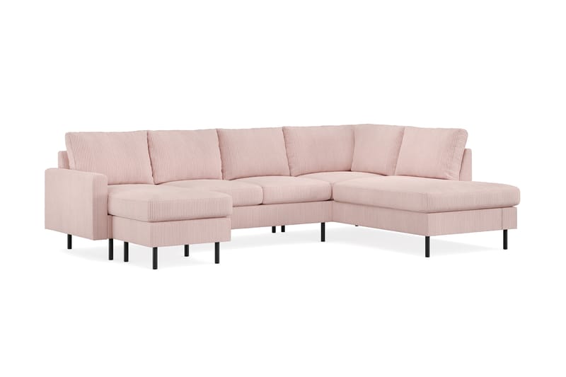Peppe 4-seters Høyrevendt U-formet Sofa med Divan og Sjeselong i Manchester - Rosa - Møbler - Sofaer - U-sofa