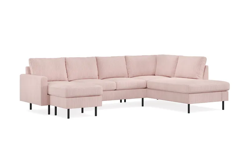 Peppe 4-seters Høyrevendt U-formet Sofa med Divan og Sjeselong i Manchester - Rosa - Møbler - Sofaer - U-sofa