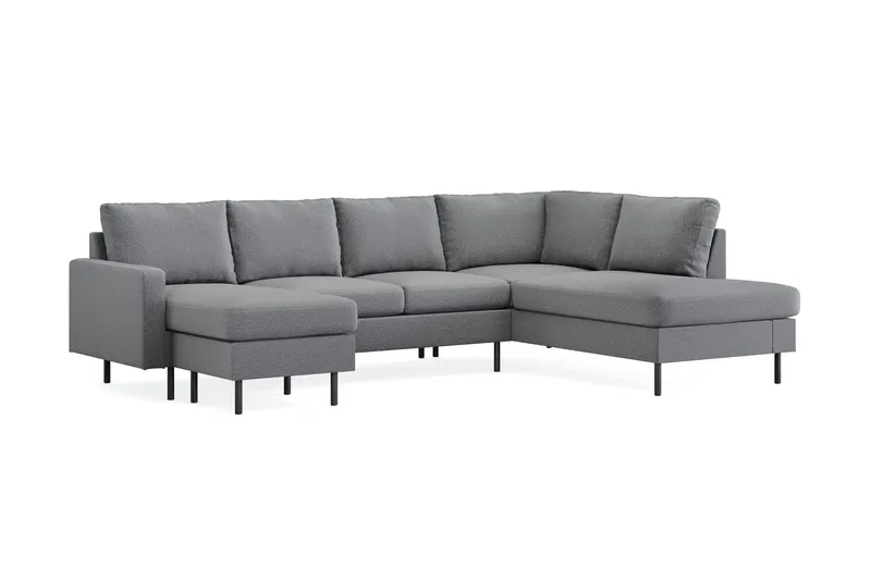 Peppe 4-seters Høyrevendt U-formet Sofa med Divan og Sjeselong i Stoff - Lys grå - Møbler - Sofaer - U-sofa