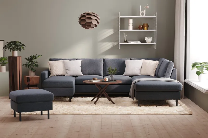 Peppe 4-seters Høyrevendt U-formet Sofa med Divan og Sjeselong i Stoff - Mørk grå - Møbler - Sofaer - U-sofa