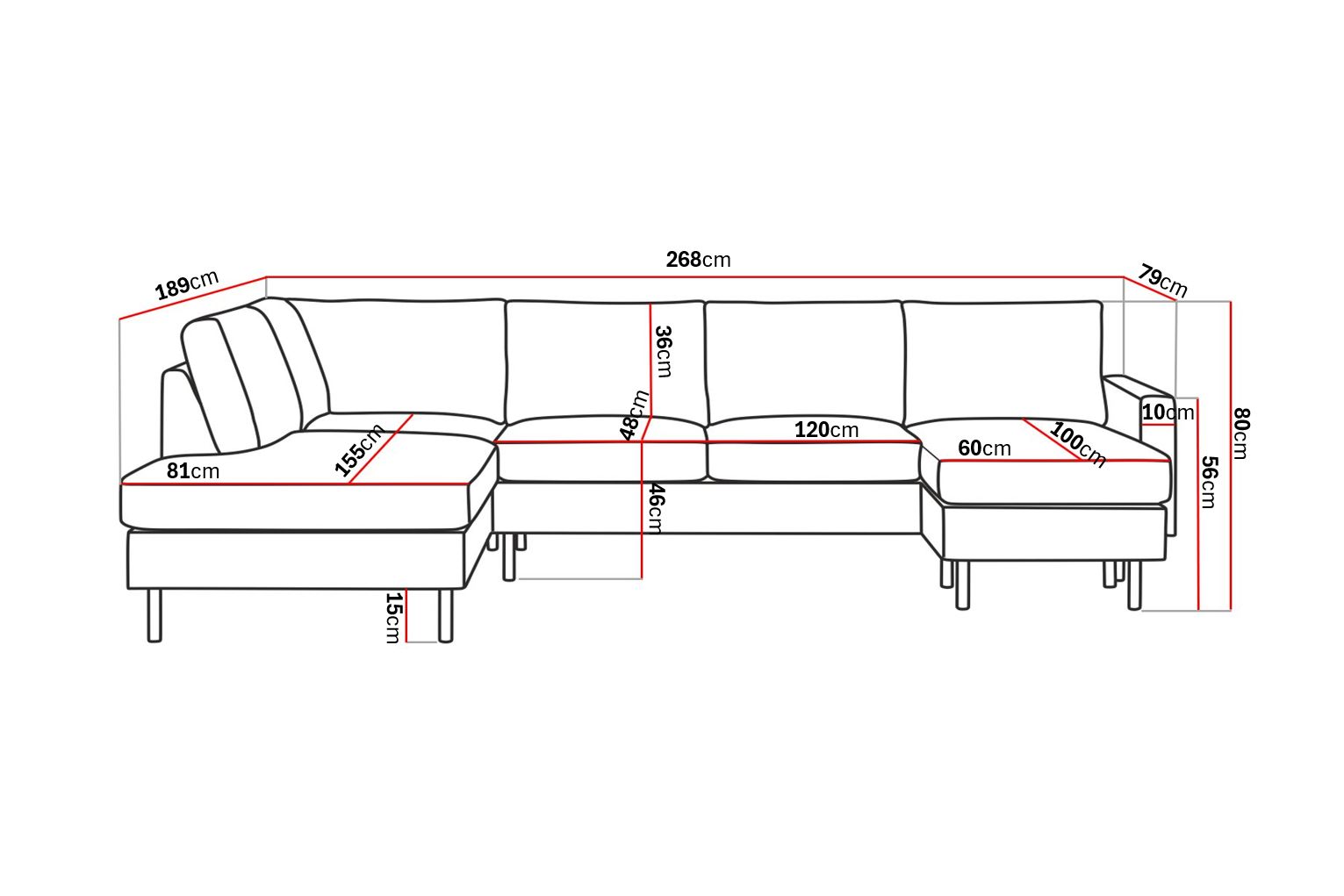 Peppe 4-seters Venstrevendt U-formet Sofa med Divan og Sjeselong i Manchester - Beige - Møbler - Sofaer - U-sofa