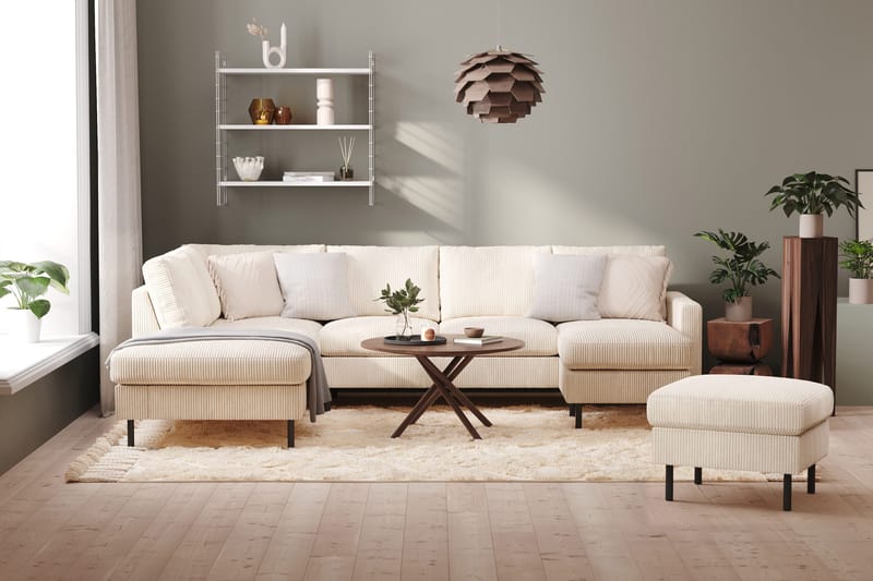 Peppe 4-seters Venstrevendt U-formet Sofa med Divan og Sjeselong i Manchester - Beige - Møbler - Sofaer - U-sofa