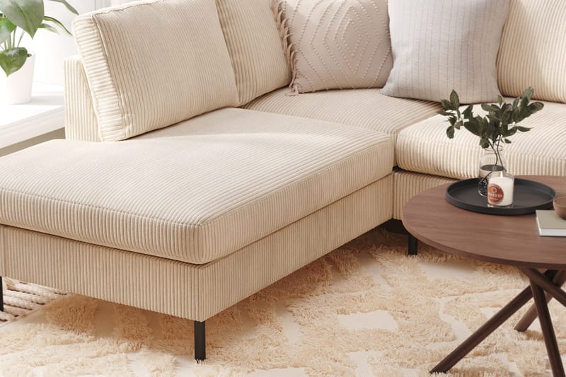 Peppe 4-seters Venstrevendt U-formet Sofa med Divan og Sjeselong i Manchester - Beige - Møbler - Sofaer - U-sofa