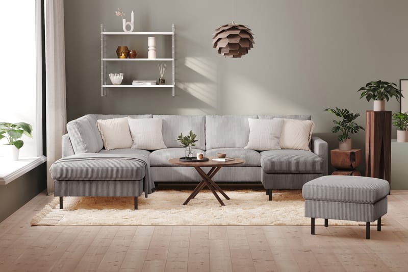 Peppe 4-seters Venstrevendt U-formet Sofa med Divan og Sjeselong i Manchester - Mørk grå - Møbler - Sofaer - U-sofa