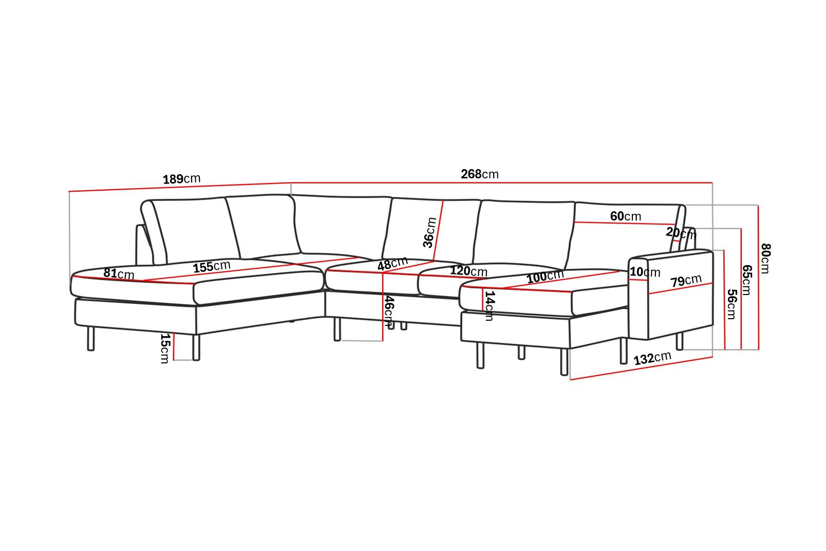 Peppe 4-seters Venstrevendt U-formet Sofa med Divan og Sjeselong i Manchester - Rosa - Møbler - Sofaer - U-sofa