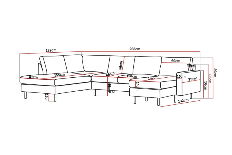 Peppe 4-seters Venstrevendt U-formet Sofa med Divan og Sjeselong i Manchester - Rosa - Møbler - Sofaer - U-sofa