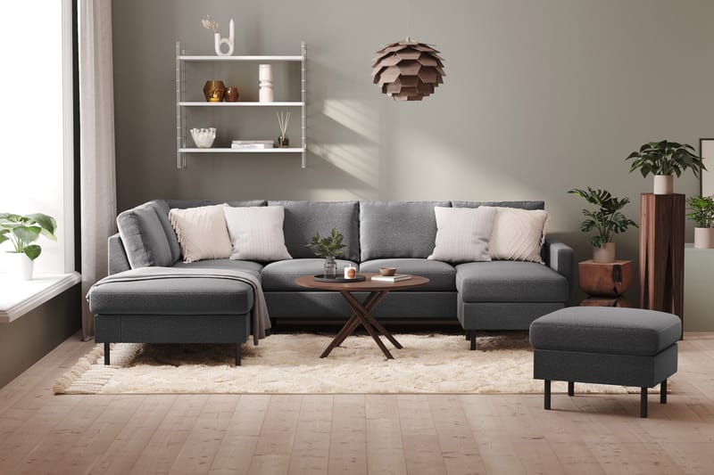 Peppe 4-seters Venstrevendt U-formet Sofa med Divan og Sjeselong i Stoff - Lys grå - Møbler - Sofaer - U-sofa