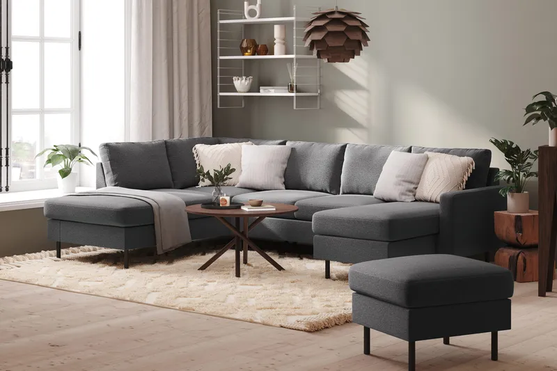 Peppe 4-seters Venstrevendt U-formet Sofa med Divan og Sjeselong i Stoff - Lys grå - Møbler - Sofaer - U-sofa