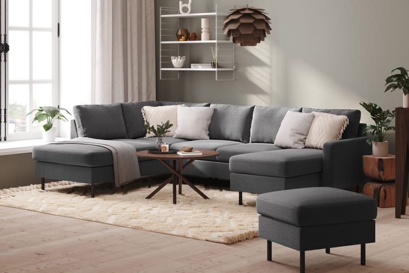 Peppe 4-seters Venstrevendt U-formet Sofa med Divan og Sjeselong i Stoff - Lys grå - Møbler - Sofaer - U-sofa