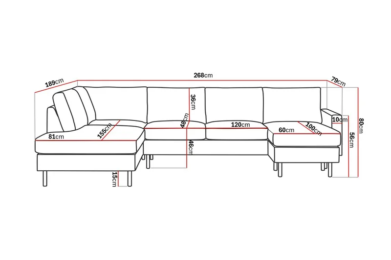 Peppe 4-seters Venstrevendt U-formet Sofa med Divan og Sjeselong i Stoff - Mørk grå - Møbler - Sofaer - U-sofa