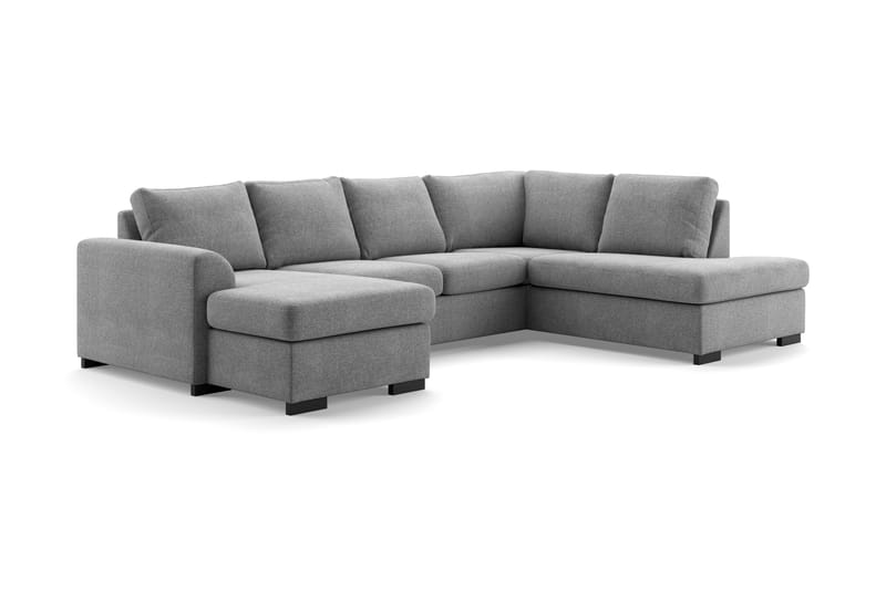 Porto 4-seters Høyrevendt U-formet Sofa med Divan og Sjeselong i Stoff - Lys grå - Møbler - Sofaer - U-sofa