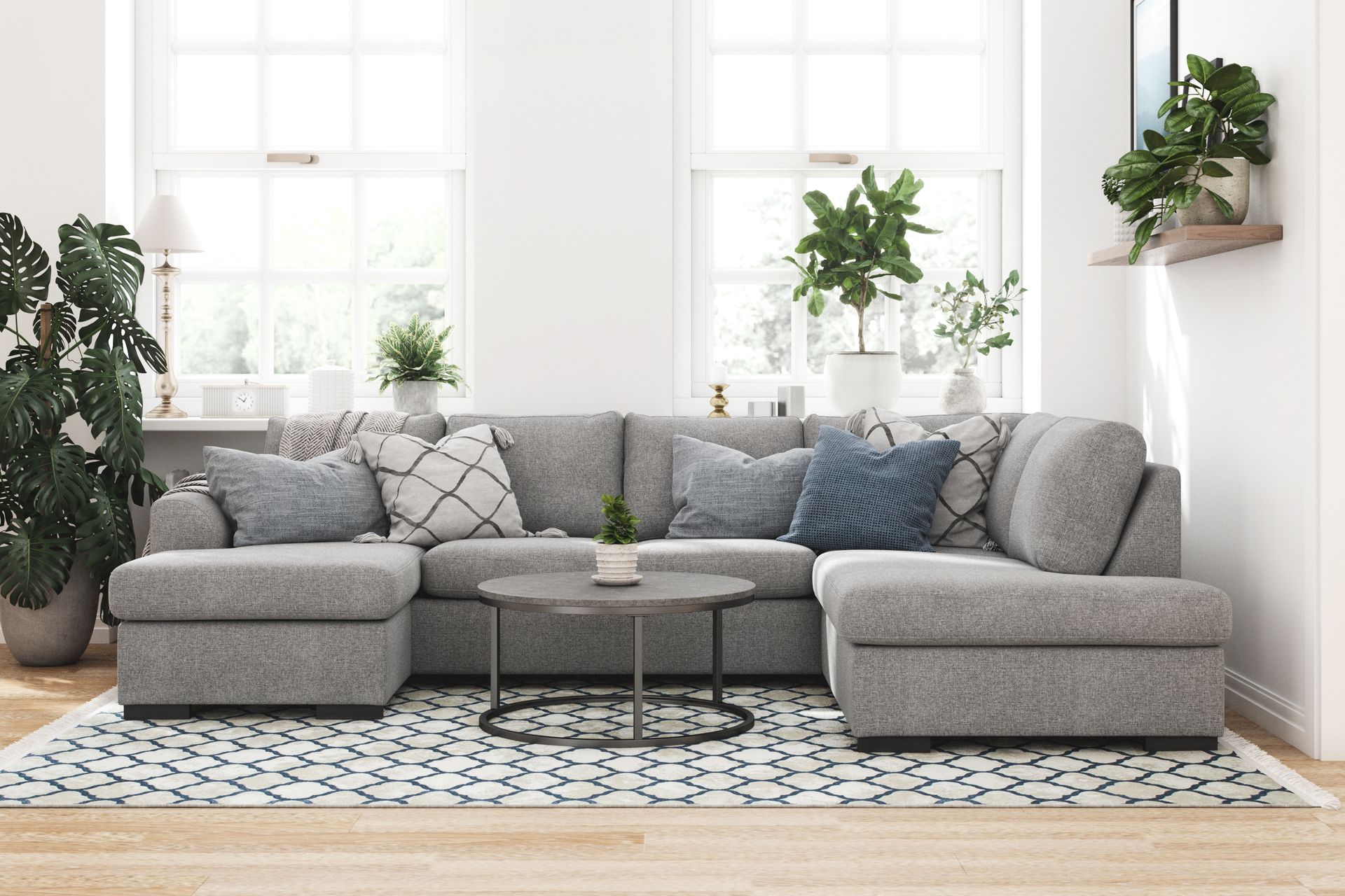 Porto 4-seters Høyrevendt U-formet Sofa med Divan og Sjeselong i Stoff - Lys grå - Møbler - Sofaer - U-sofa