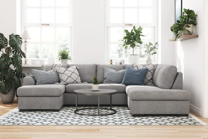Porto 4-seters Høyrevendt U-formet Sofa med Divan og Sjeselong i Stoff - Lys grå - Møbler - Sofaer - U-sofa