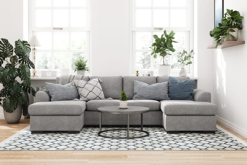 Porto 4-seters U-formet Sofa med Dobbeldivan i Stoff - Grå - Møbler - Sofaer - U-sofa