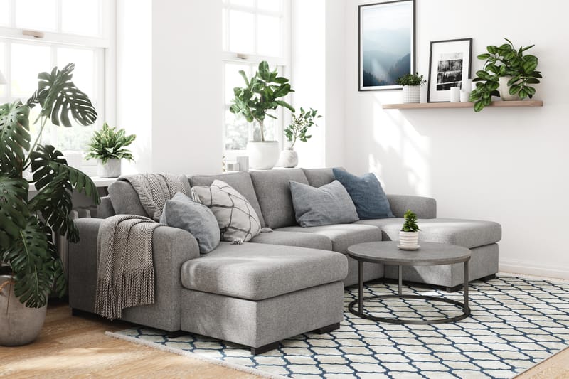 Porto 4-seters U-formet Sofa med Dobbeldivan i Stoff - Grå - Møbler - Sofaer - U-sofa