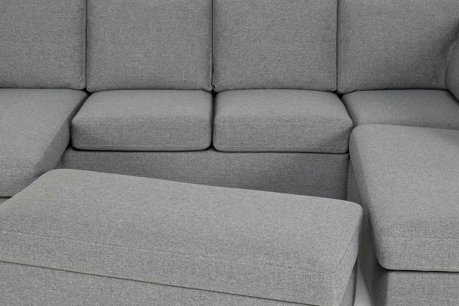 Porto 4-seters Venstrevendt U-formet Sofa med Divan og Sjeselong + Fotskammel i Stoff - Grå - Møbler - Sofaer - U-sofa