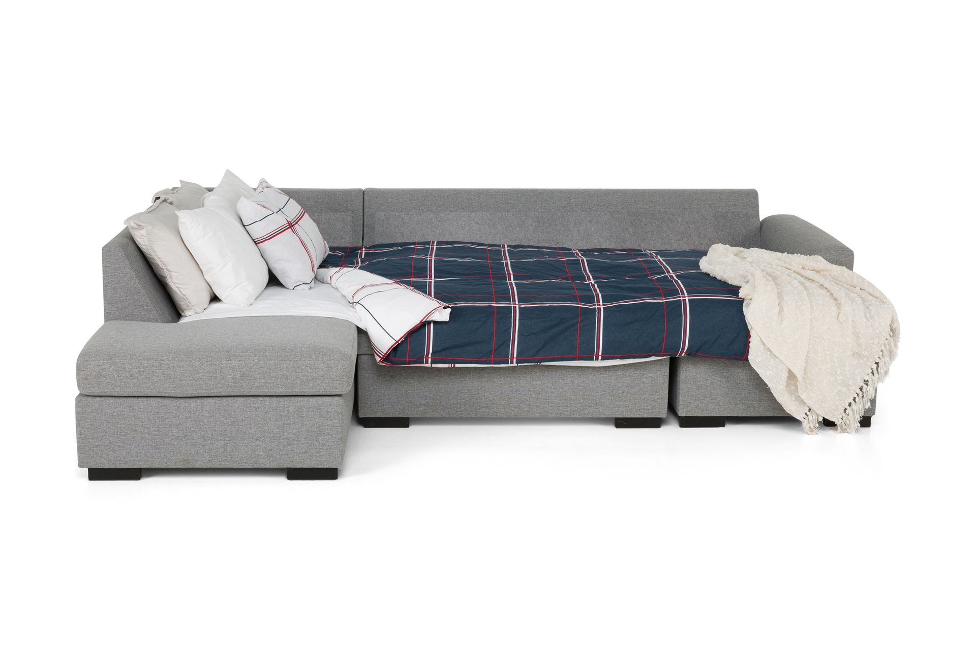 Porto 4-seters Venstrevendt U-formet Sofa med Divan og Sjeselong + Fotskammel i Stoff - Grå - Møbler - Sofaer - U-sofa