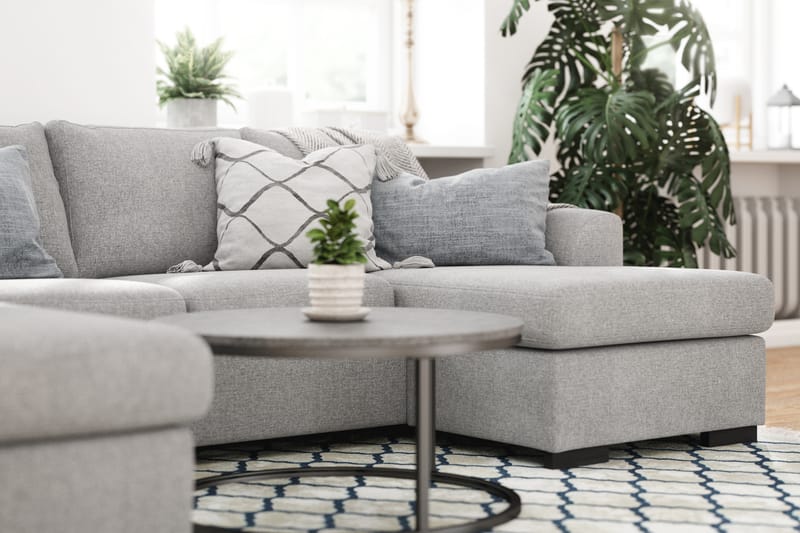 Porto 4-seters Venstrevendt U-formet Sofa med Divan og Sjeselong i Stoff - Grå - Møbler - Sofaer - U-sofa