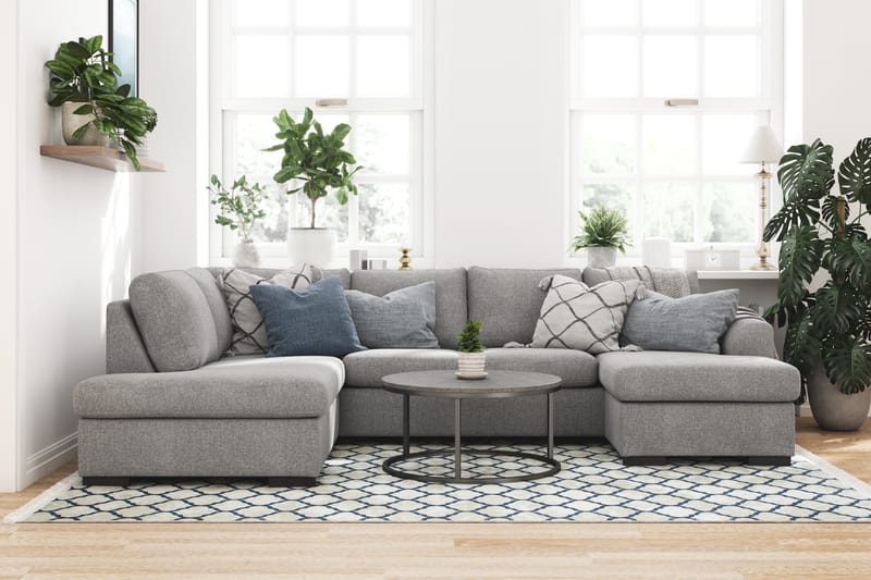 Porto 4-seters Venstrevendt U-formet Sofa med Divan og Sjeselong i Stoff - Grå - Møbler - Sofaer - U-sofa