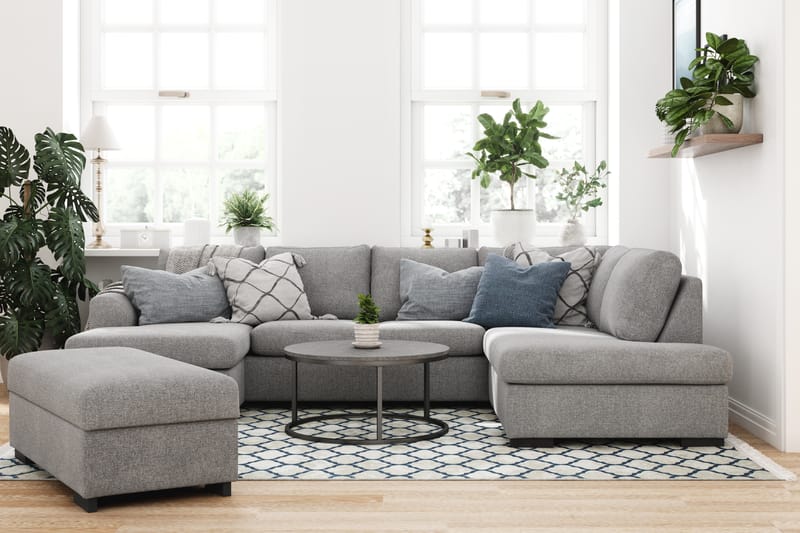 Porto U-sofa med Divan Venstre med Fotskammel - Grå - Møbler - Sofaer - U-sofa