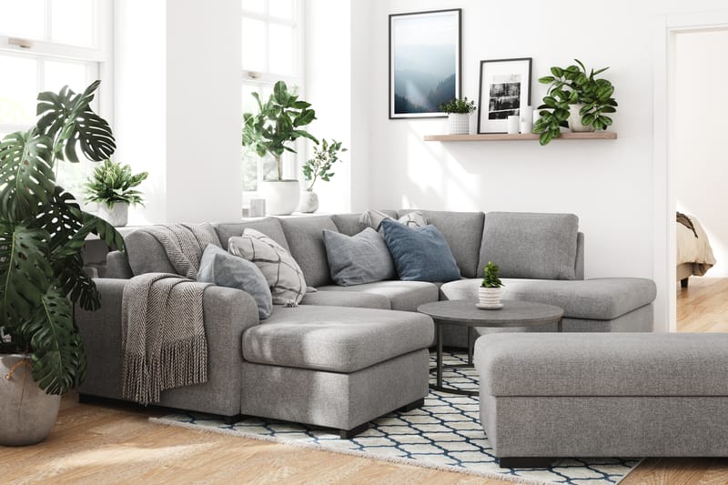 Porto U-sofa med Divan Venstre med Fotskammel - Grå - Møbler - Sofaer - U-sofa