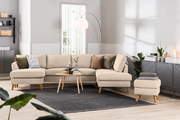 Trend 4-seters Høyrevendt U-formet Sofa med Divan og Sjeselong i Stoff - Beige - Møbler - Sofaer - U-sofa